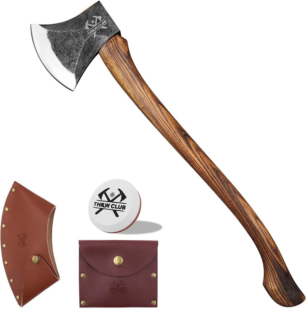 32.4" Professional Wood Splitting Axe, 6lb Head, Hickory Handle & Leather Sheath