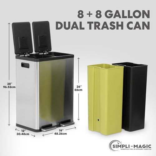60 Liter / 16 Gallon Rectangular Hands-Free Dual Compartment Recycling
