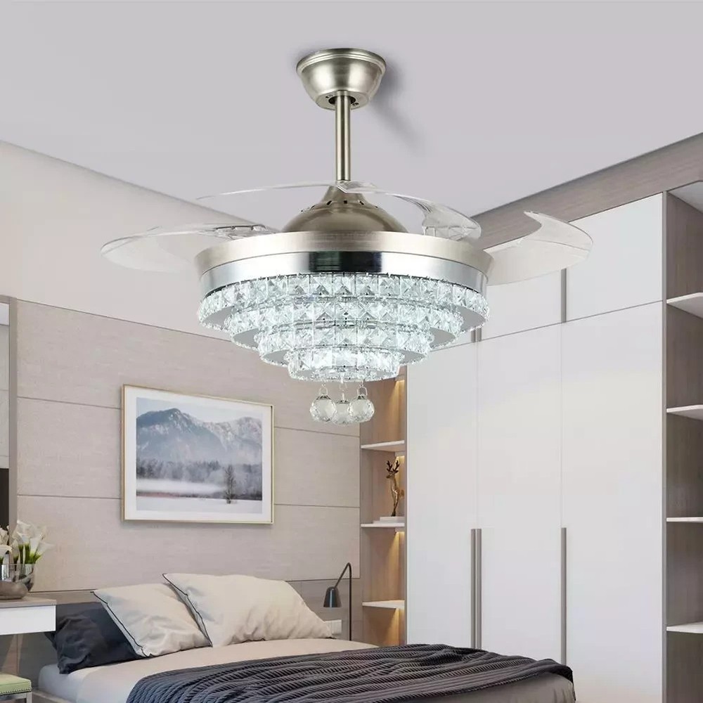 42'' Silver Crystal Ceiling Fan with LED Lights