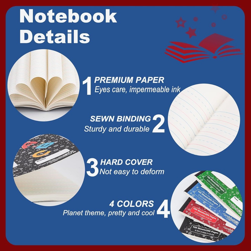 48PCS Primary Composition Notebook K-2 Grades Writing Workbook Spiral Paper Book