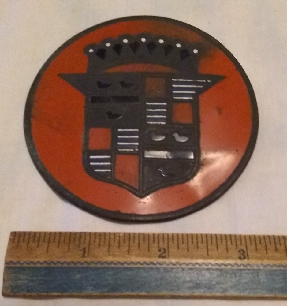 1940s Cadillac Hubcap Emblem Insert Rustic Well Worn Caddy Marker Sign