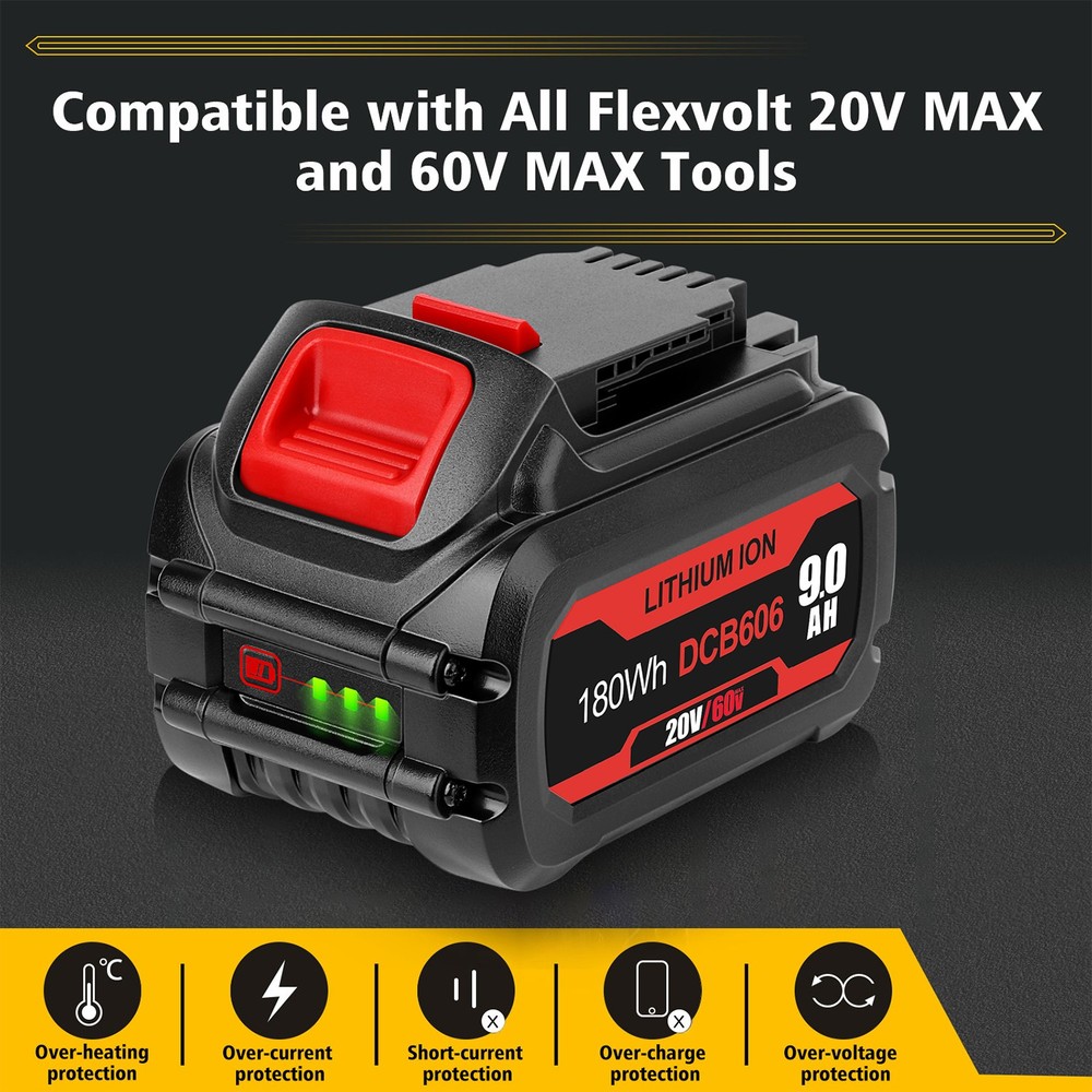 2PACK 9.0Ah For DeWALT DCB609 FLEXVOLT 20V/60V MAX DCB606 Lithium-Ion Battery