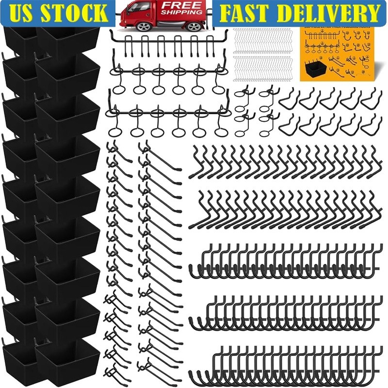 286 Piece Pegboard Organizer Set Heavy Duty Hooks Storage Bins Wall Mount System