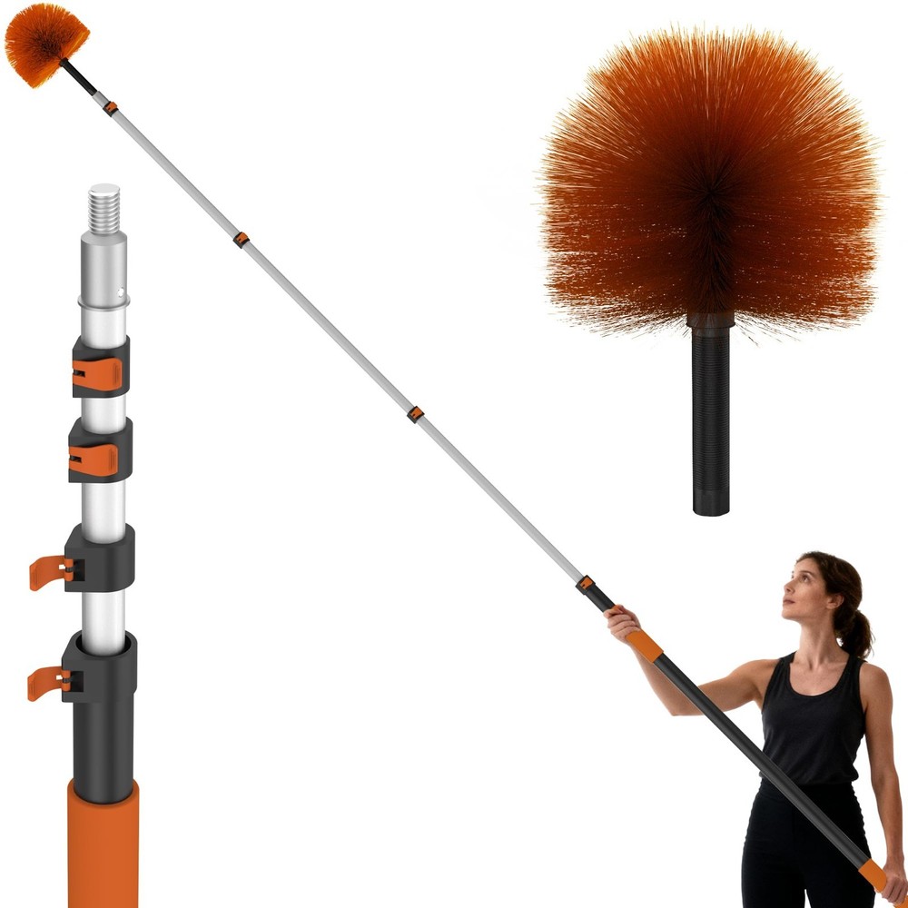 26FT Telescoping Cobweb Duster with Extension Pole - Washable & Reusable for Hig