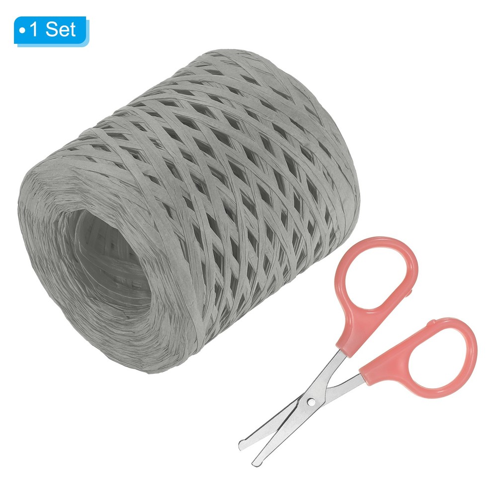 Raffia Ribbon, Natural Raffia String with Scissor, Gray, 218 Yards