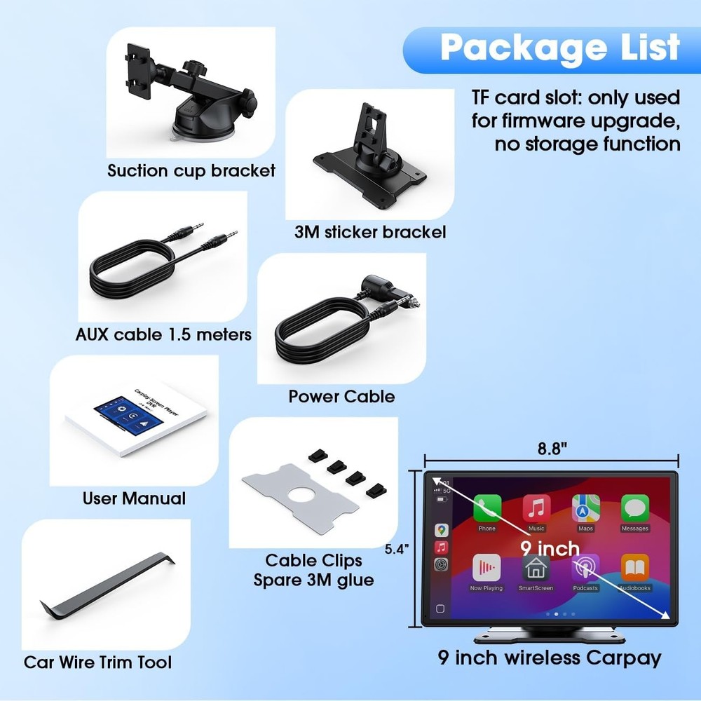 9" Wireless CarPlay &Android Auto Touchscreen Android Auto Hands-Free Calling