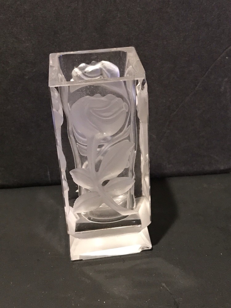 Etched Rose Clear Glass Toothpick Holder