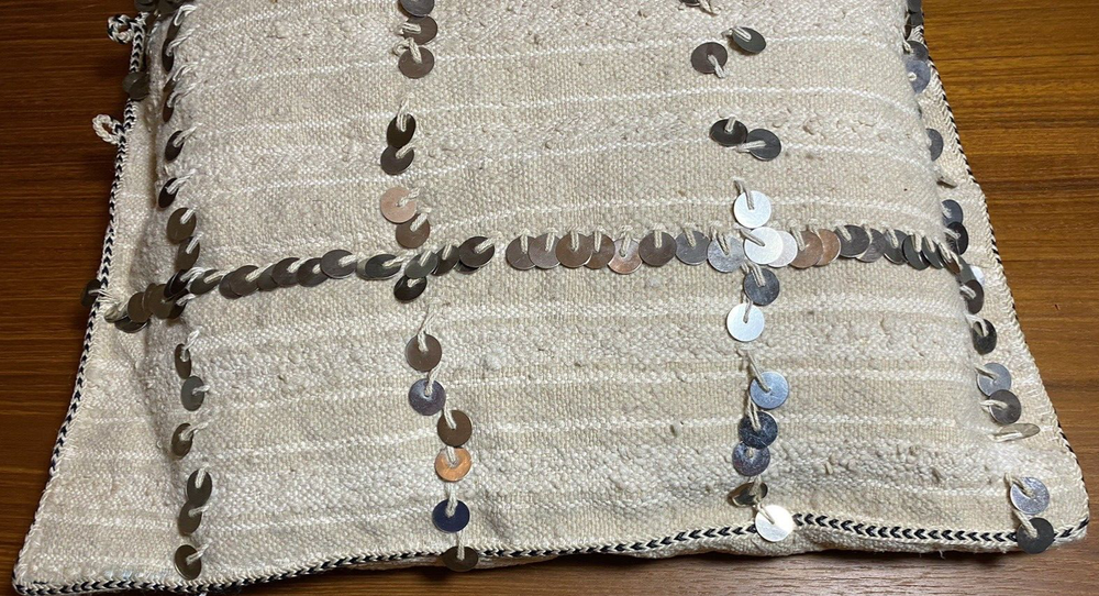 Moroccan Vintage Handmade Pillow Berber Wedding Blanket Sequins