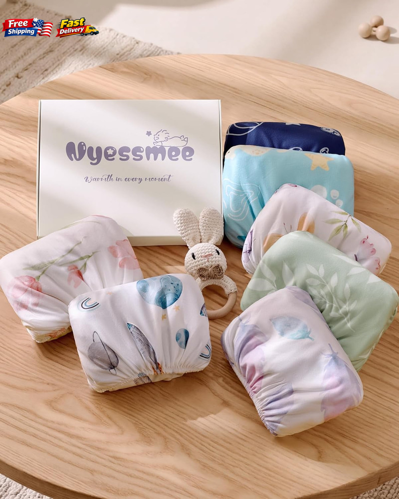 2-Pack Pack and Play Sheets 38x26" Mini Crib Fitted Sheets Blue Rocket Soft 2ct