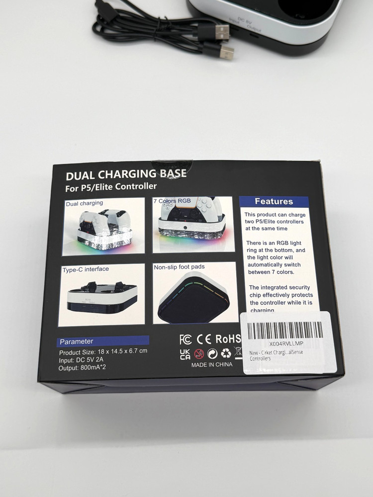 PS5 Dual Controller Charging Dock RGB Base Station USB C Open Box Tested