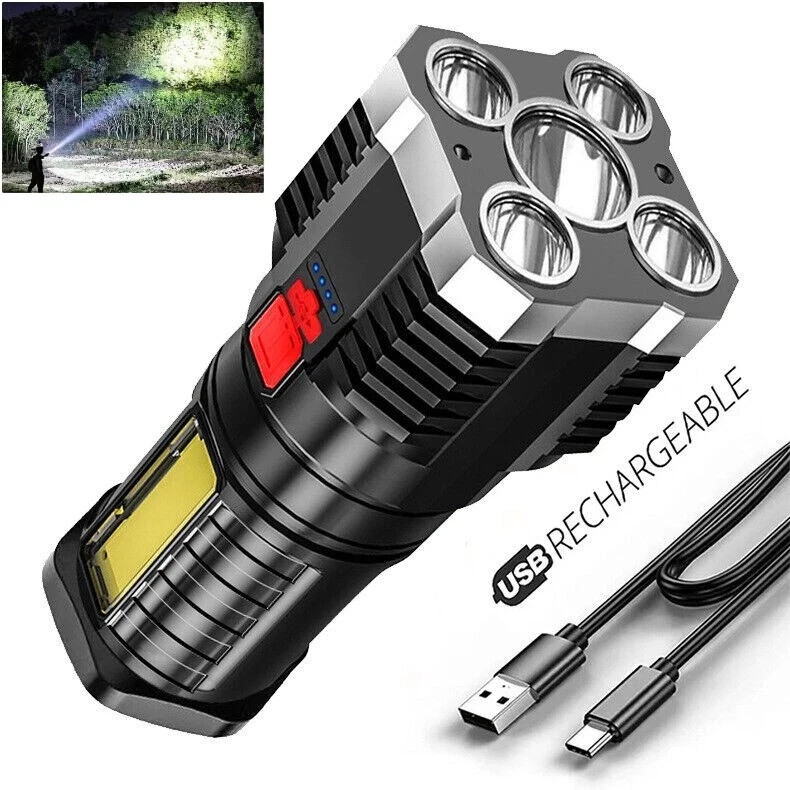 5LED High Power Led Flashlights Rechargeable Camping Spotlight with Side Light 3