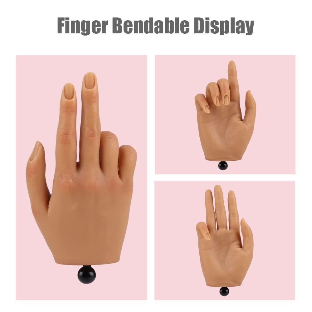 Realistic Silicone Practice Hand for Acrylic Nails with Stand - Bendable Fingers