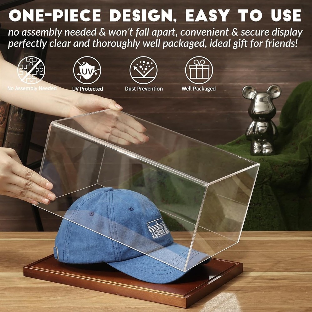 JupDec Hat Display Case, Clear Acrylic Baseball Cap Box 1 Pack, Brown