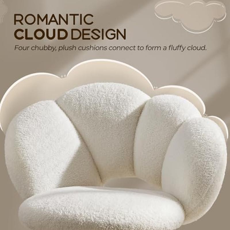 Cloud Shaped Upholstered Desk Chair Adjustable Rolling Wheels Home Office White