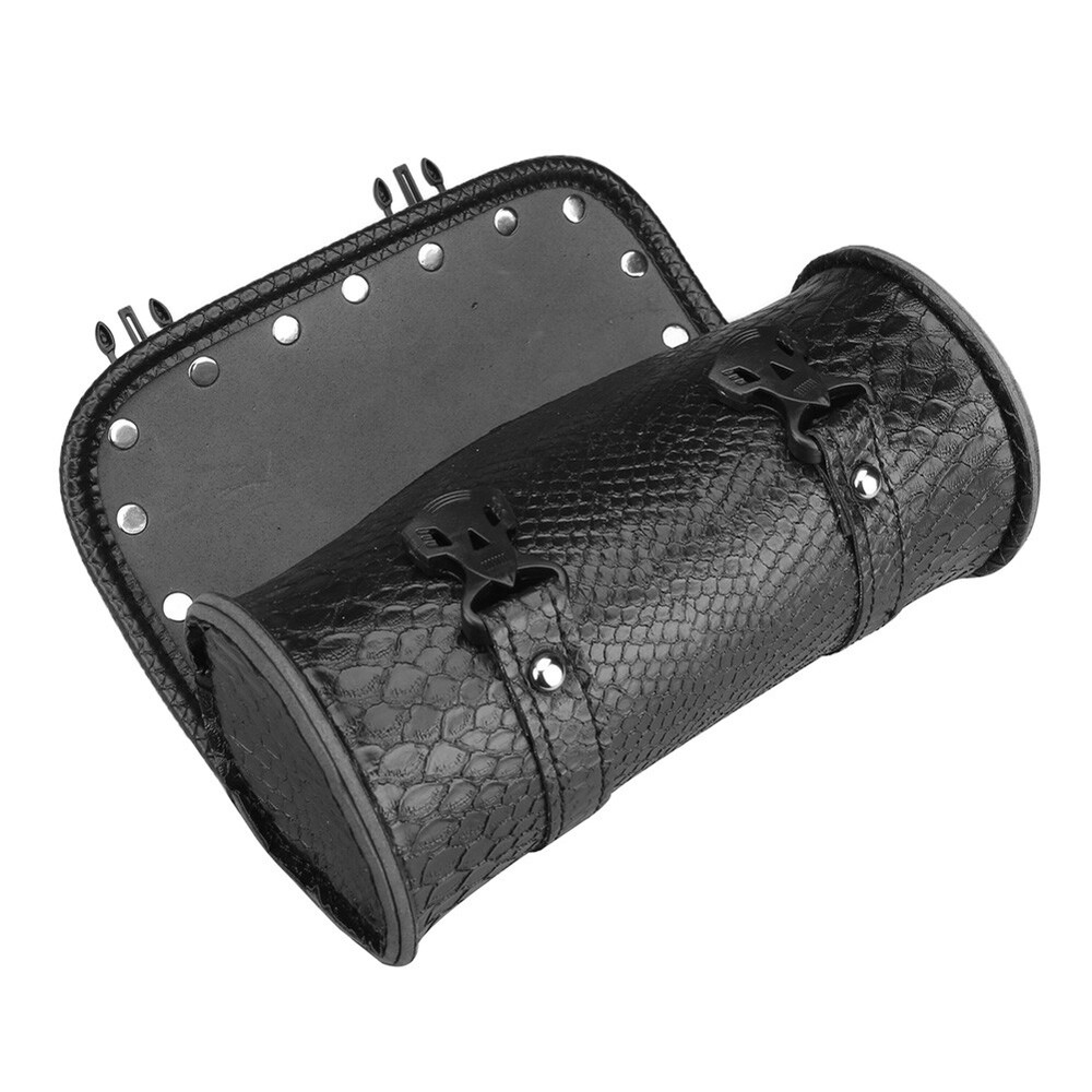 Motorcycle Front Fork Tool Roll Bag PU Leather Saddlebag Handlebar Storage Pouch