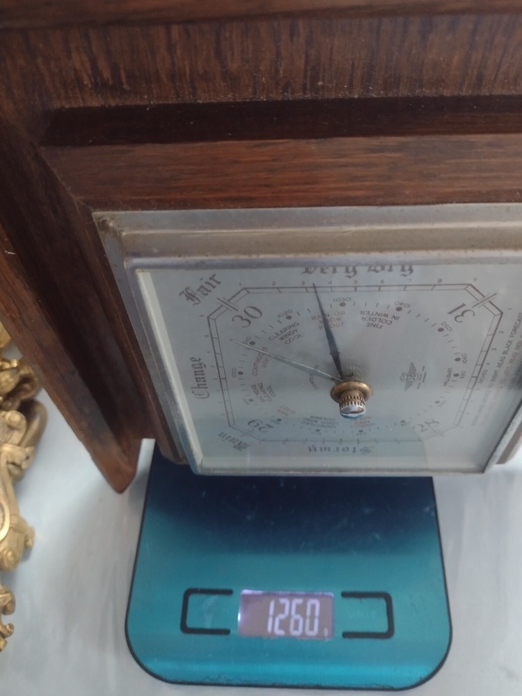 Barometer & Thermometer 1950s Original Rectangular Solid Wood Glass England Made