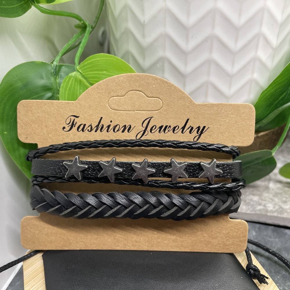 2 PC Leather Bracelet Set Stackable Adjustable Tie New Free Ship B7506