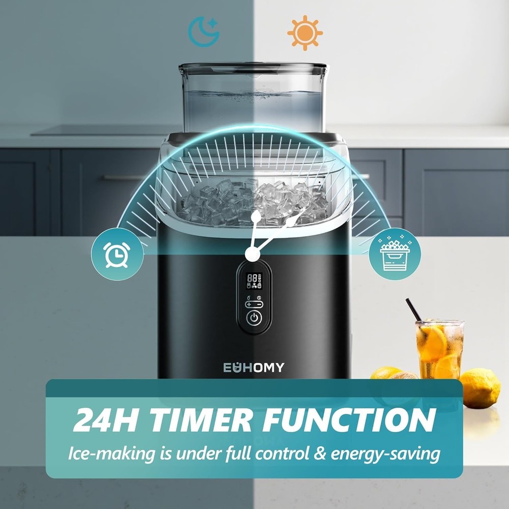 Rapid 16-Cube Ice Maker with External Tank - Ultra Quiet & 7-Minute Cycle