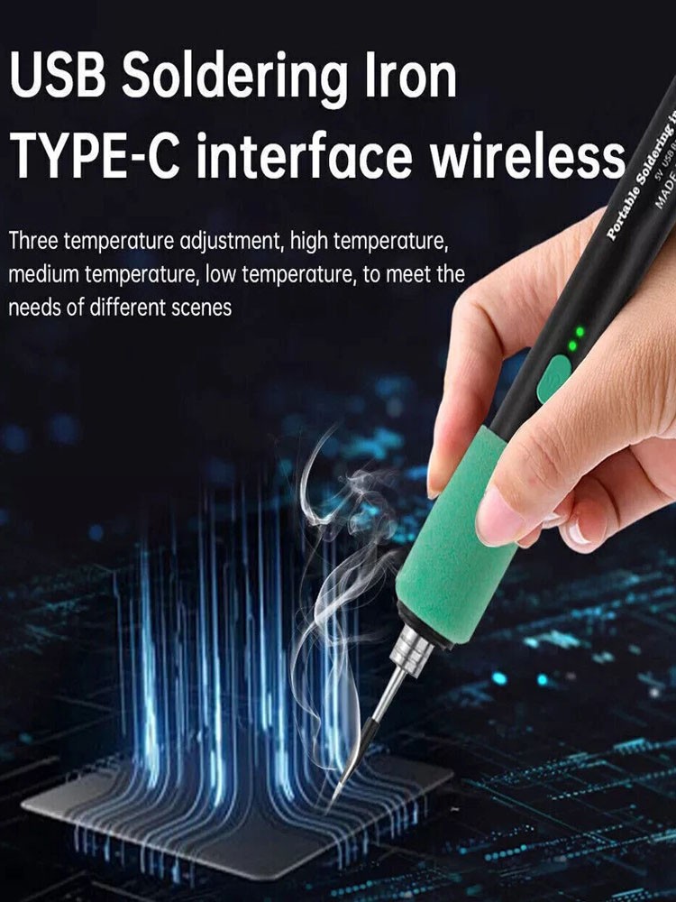 Portable Cordless Soldering Iron Kit with Replaceable Tip for Circuit Board Repa