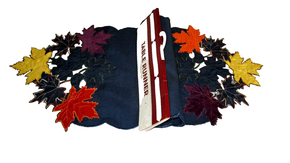 FALL/HARVEST CUTWORK TABLE RUNNER 13" X 70" COLORFUL FALL LEAVES [On Both Ends]