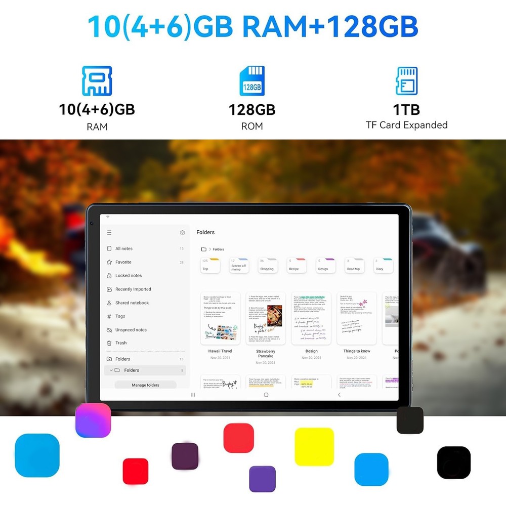 10.1" Android Tablet 10GB+128GB IPS Touchscreen Octa-core Processor Wi-Fi 6 BT