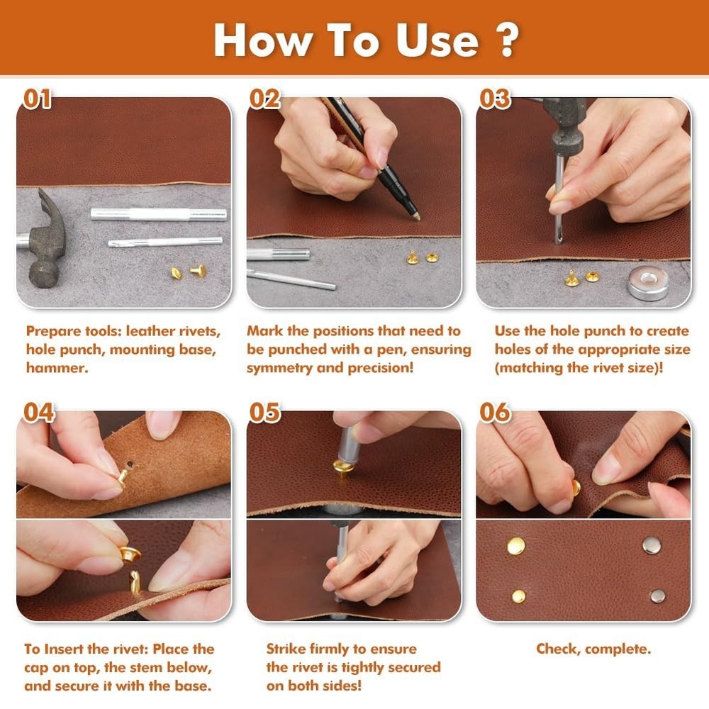 Durable Double Cap Leather Rivets - 480 Sets in 4 Colors for Creative Projects