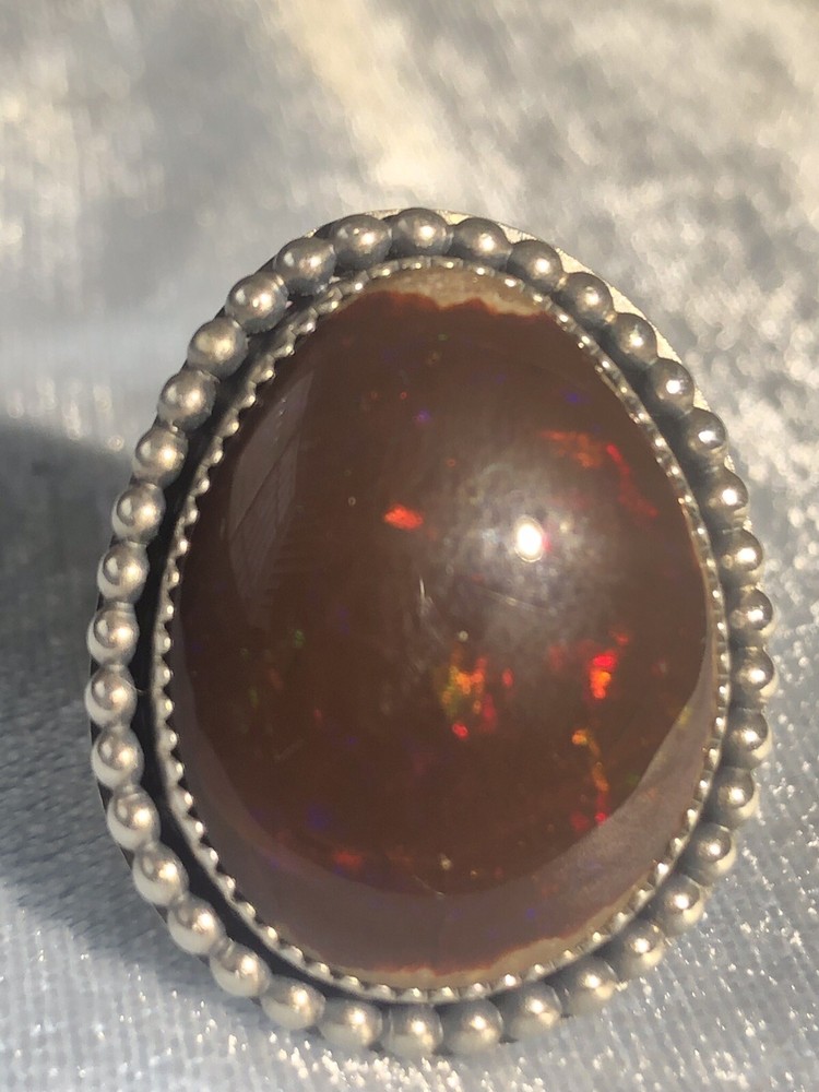Handcrafted Natural Ethiopian Opal Ring, Sterling, Size 8