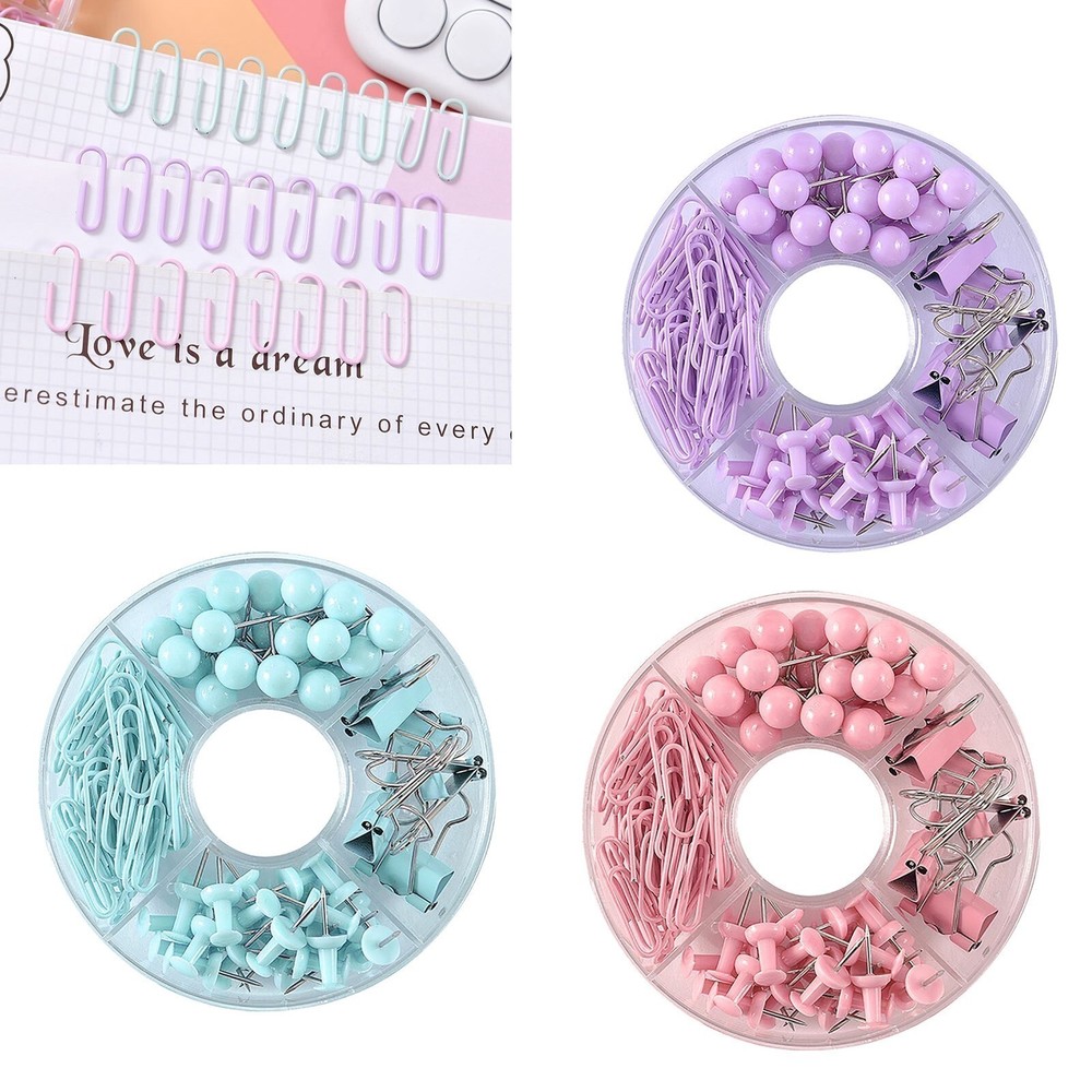 105pcs Push Pins Binder Clips Paper Clips Map Tacks Sets Multifunction