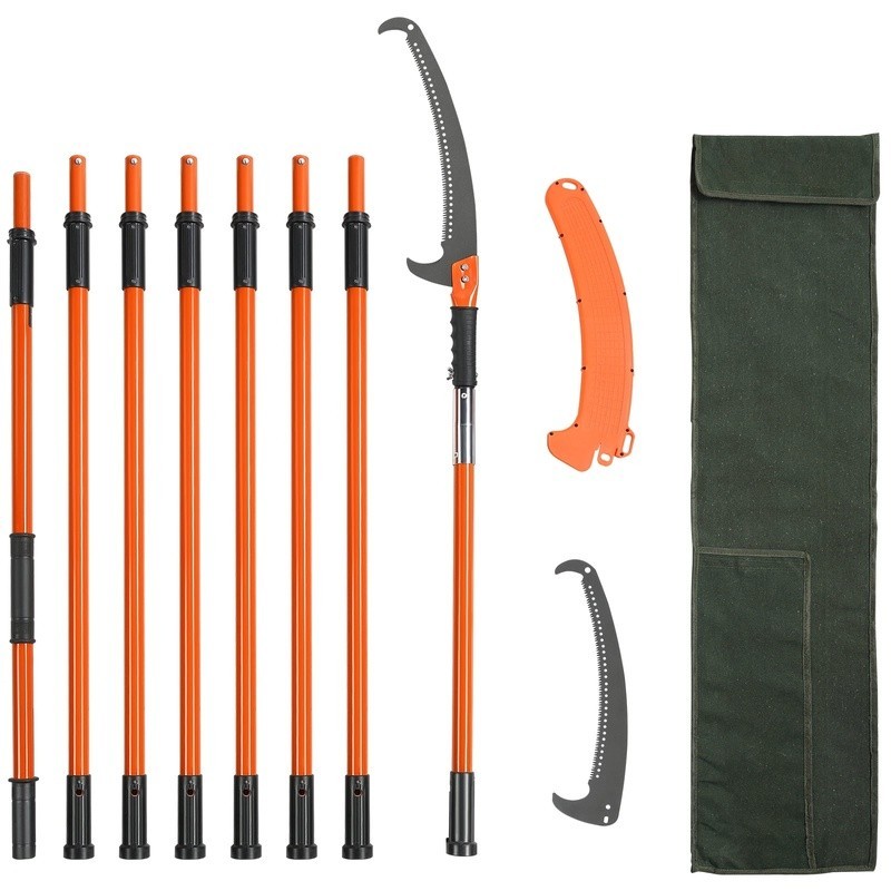 Manual Pole Saw 27 ft Telescoping Tree Pruner Double Bolt Stability Sharp Blade