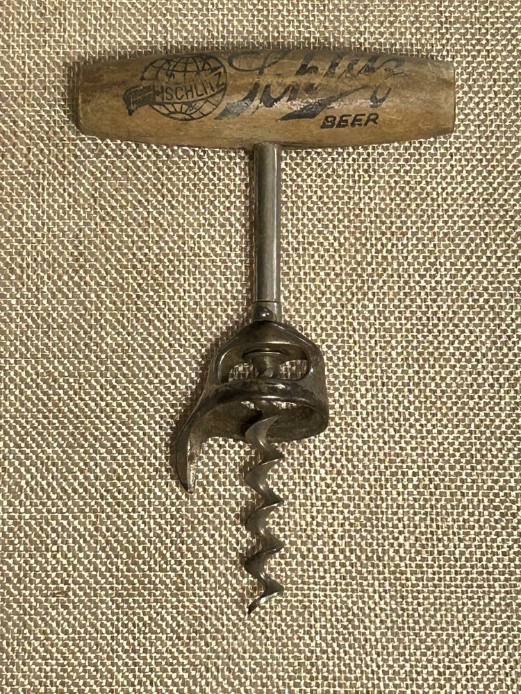 Antique Schlitz Beer Corkscrew Opener Bladed Worm Handle