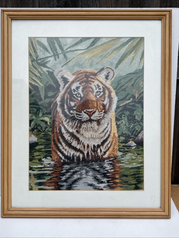 Tiger Needlepoint, Petite Point Framed Artwork