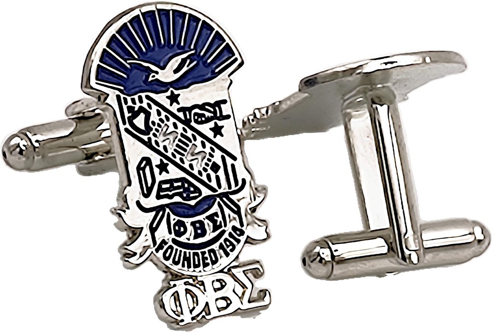 Phi Beta/Β Sigma Shield Drop Letter Cuff Links [Silver - 1"]