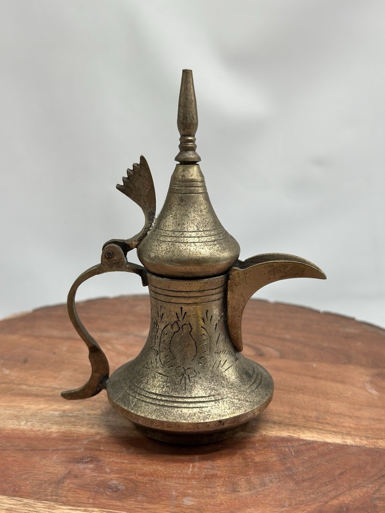 ANTIQUE Brass Middle Eastern Dallah Coffee Pot Engraved