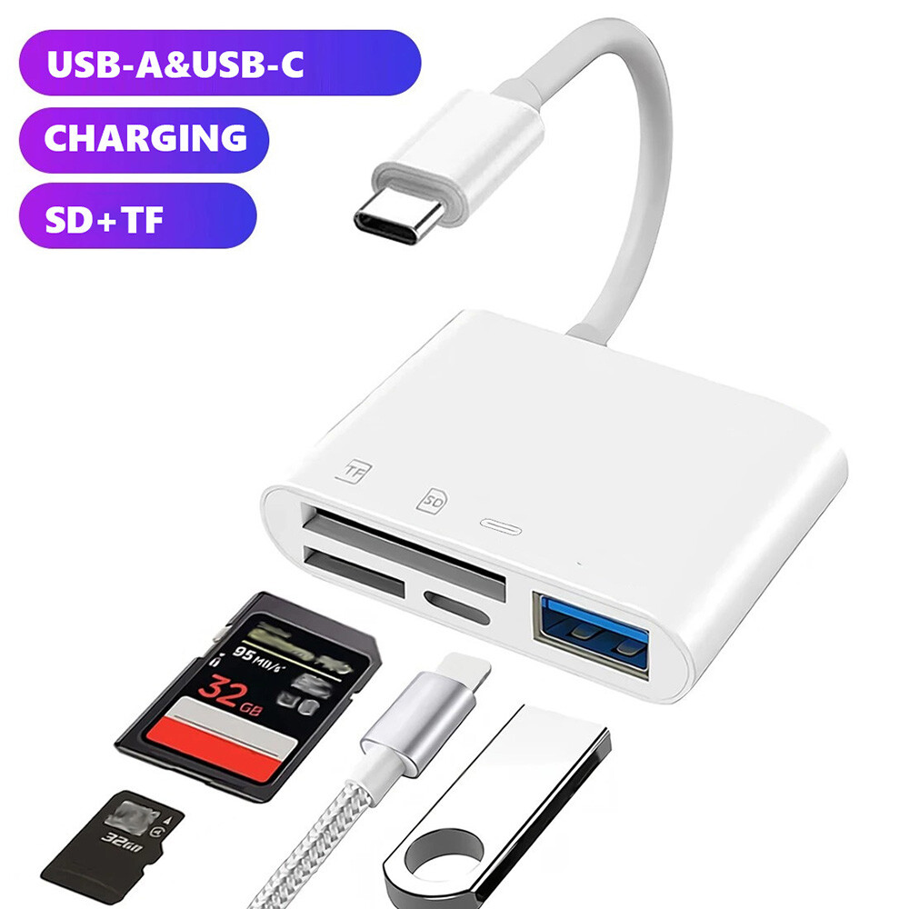 4in1 Card Reader SD/TF OTG HUB For iPhone 15/14Pro Max Android USB-C Fast Charge