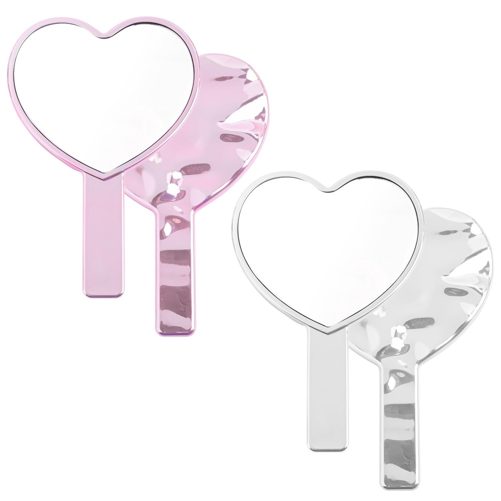 , 2 Pack Glitter Handheld Mirror Cute Heart Portable Cosmetics Makeup Compact...