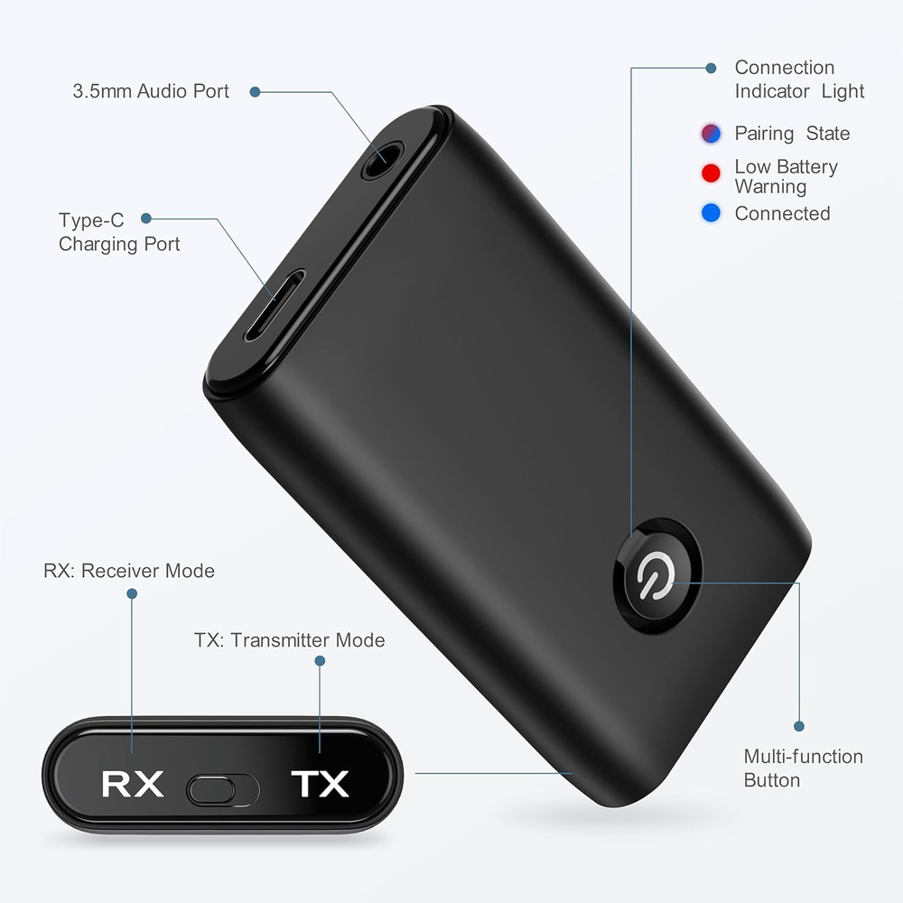 Aux Bluetooth Adapter for Car, Upgraded Bluetooth 5.3 Transmitter Receiver, Port