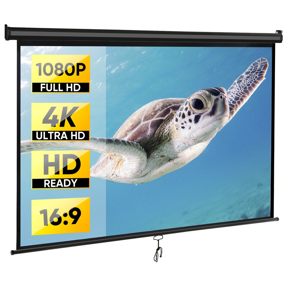 80" Manual Pull Down Projector Screen 3D Viewing Wall & Ceiling Mounted Black