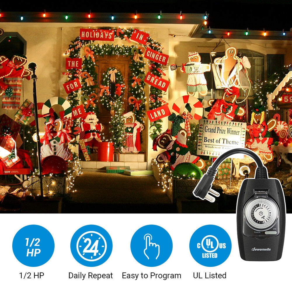 2 Pack Outdoor Programmable Timer Waterproof 24 Hour for Holiday Lighting