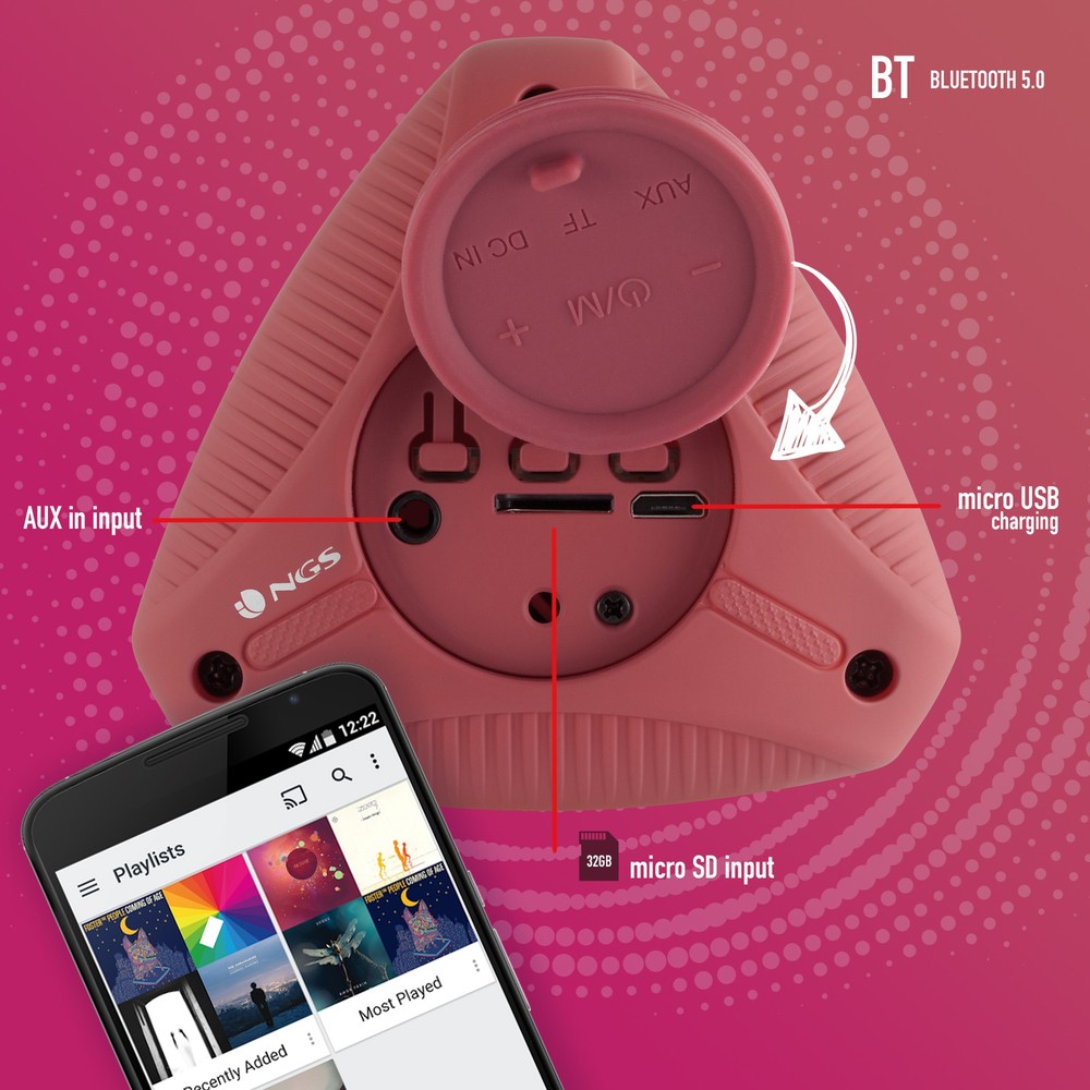 NGS Roller Ride 10W Portable Wireless BT and TWS Speaker - Red