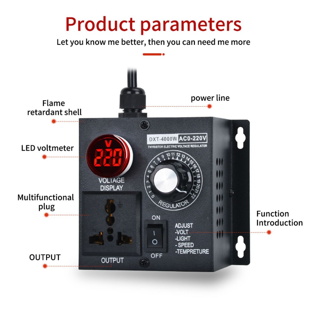 Voltage Regulator Fan Speed Controller Fit AC 10-110V/10-220V Output Voltage