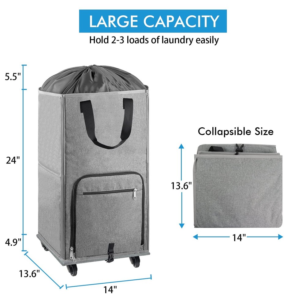 Laundry Hamper with Wheels, Large Rolling Laundry Basket with 4 Casters and 2...