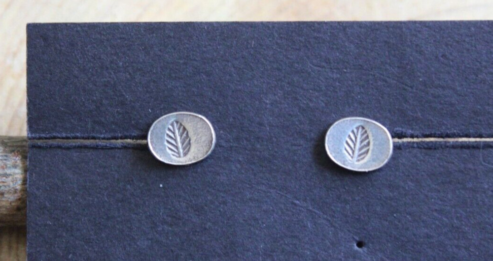 Stamped Sterling Silver LEAF Petite Stud 8mm Earrings
