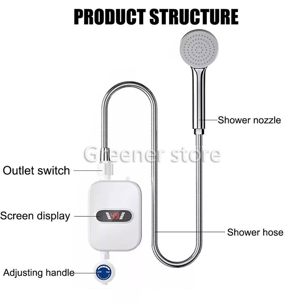 3500W Tankless Electric Instant Water Heater Tap Hot Shower for Bath Kitchen