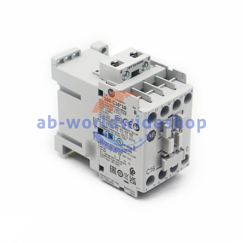 New Allen Bradley 100-C16KJ10— IEC 16 A Contactor 24V 50/60Hz Screw Terminals