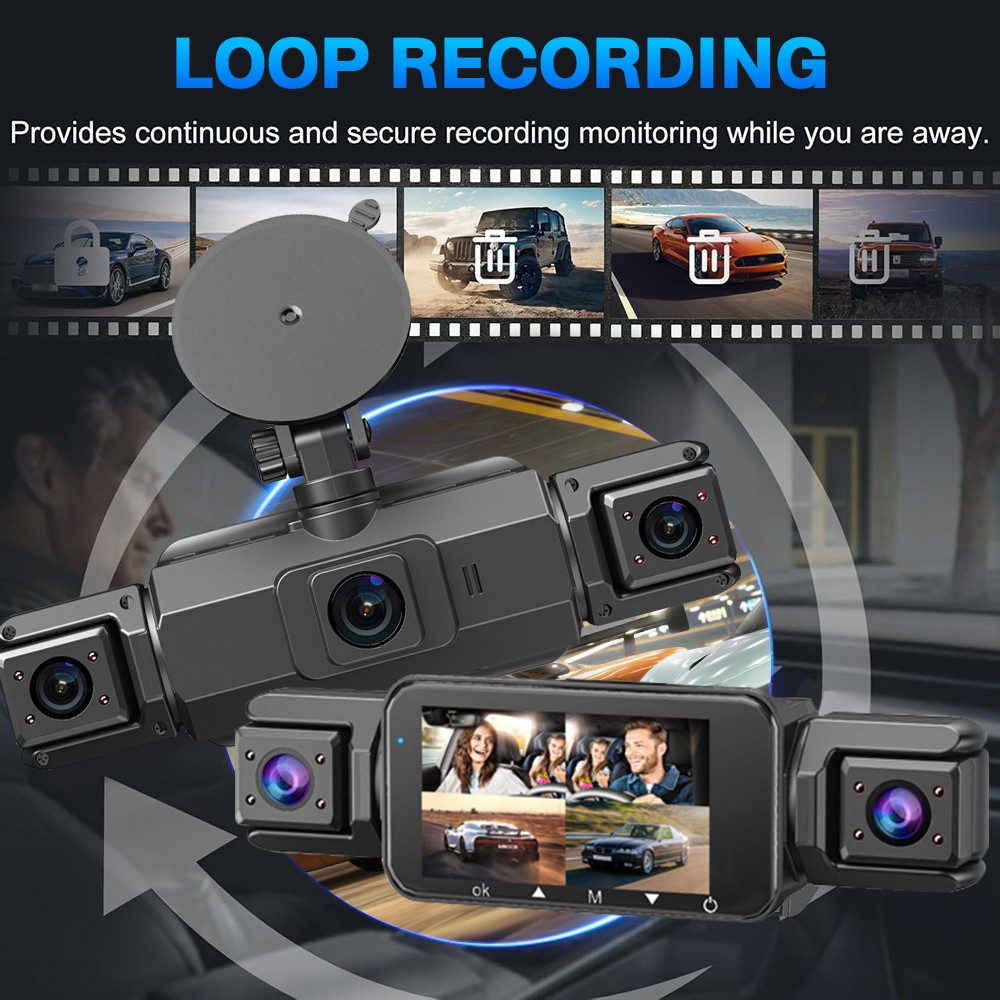 360° View 4 Channel Dash Cam Front and Rear Inside Left Right, Dash Camera US