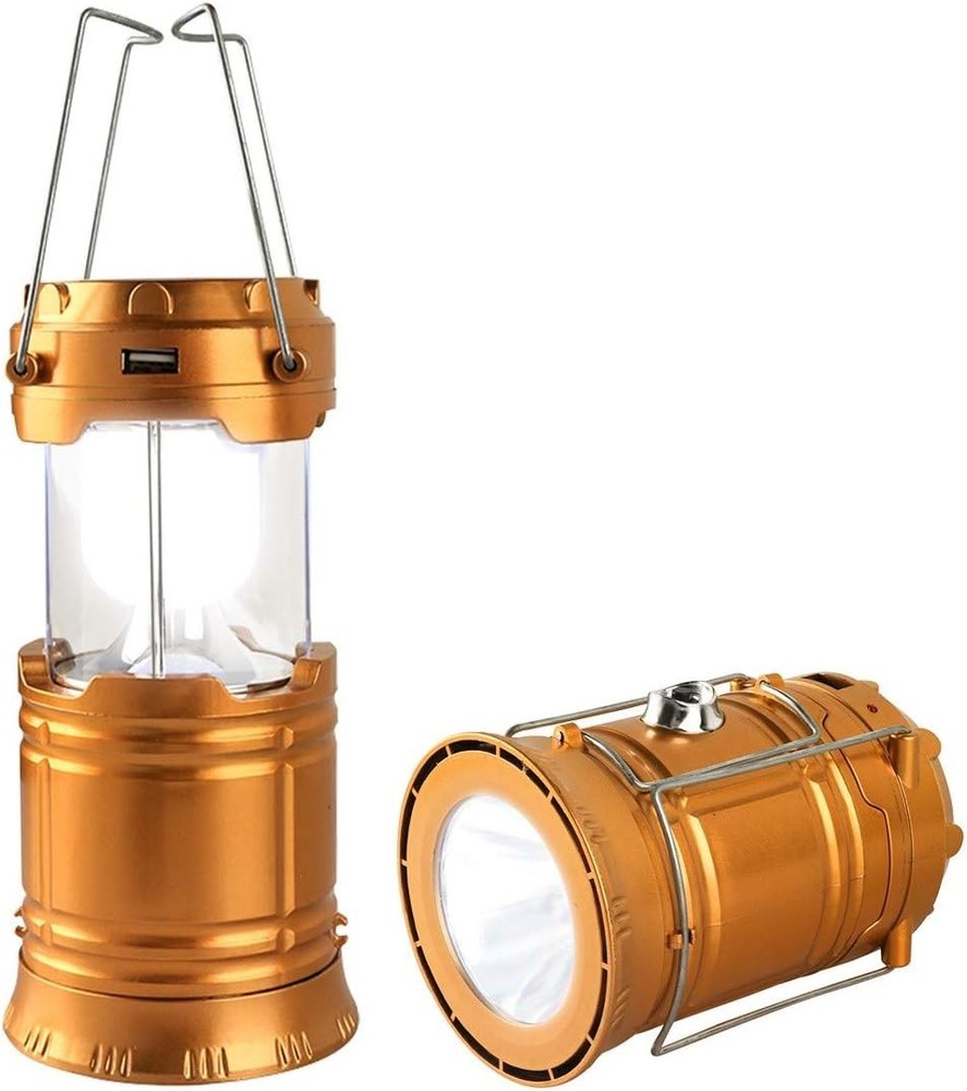 LED Camping Lantern, Solar and Rechargeable Lantern Flashlight Golden