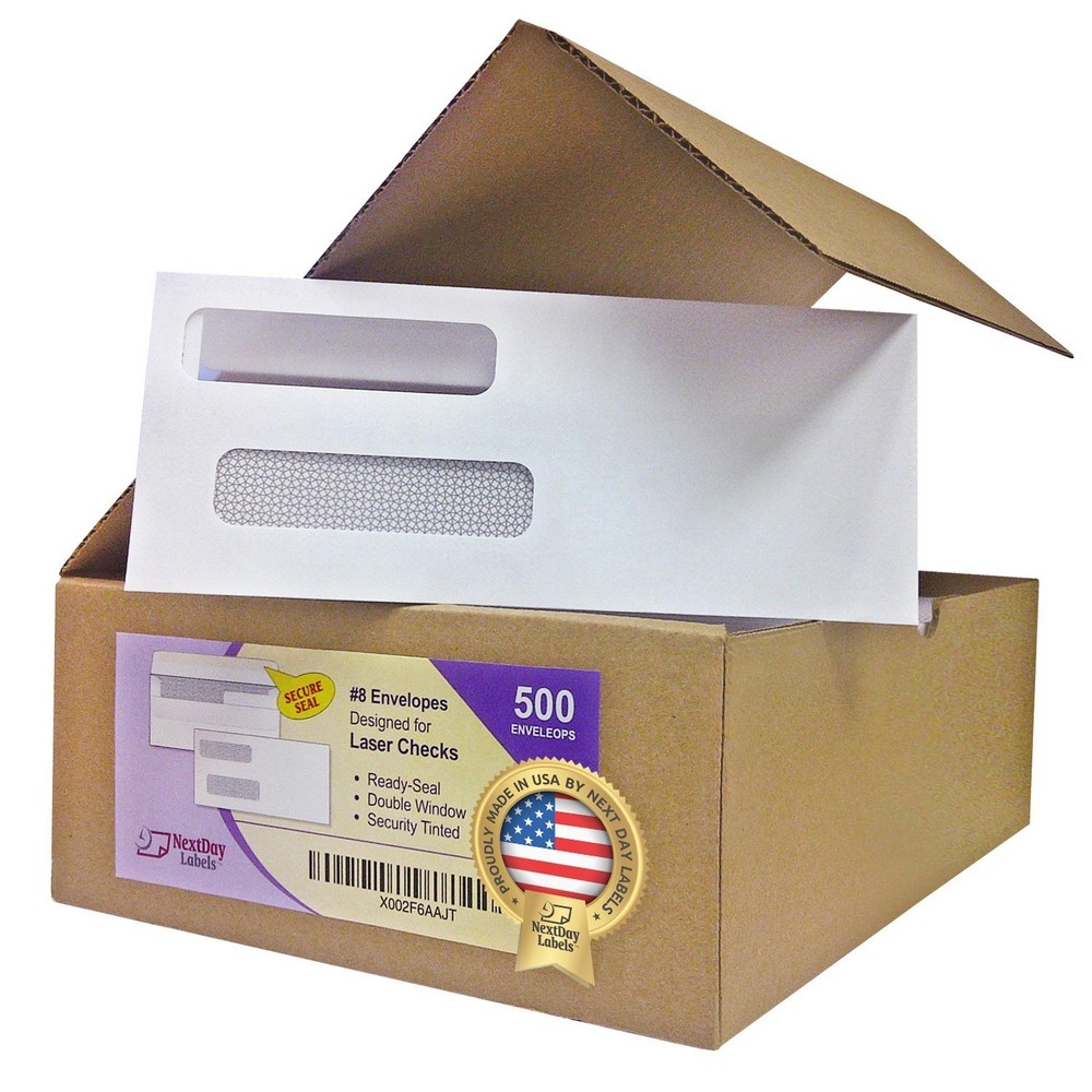 #8 Self Seal Double Window Security Envelopes for QuickBooks Check, New - 100