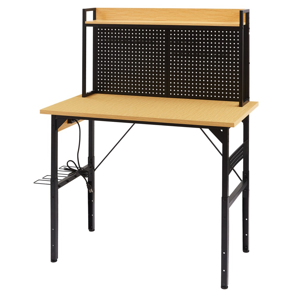 48'' Adjustable Workbench 1600lb Capacity W/Pegboard/Wheels/AC-USB Garage