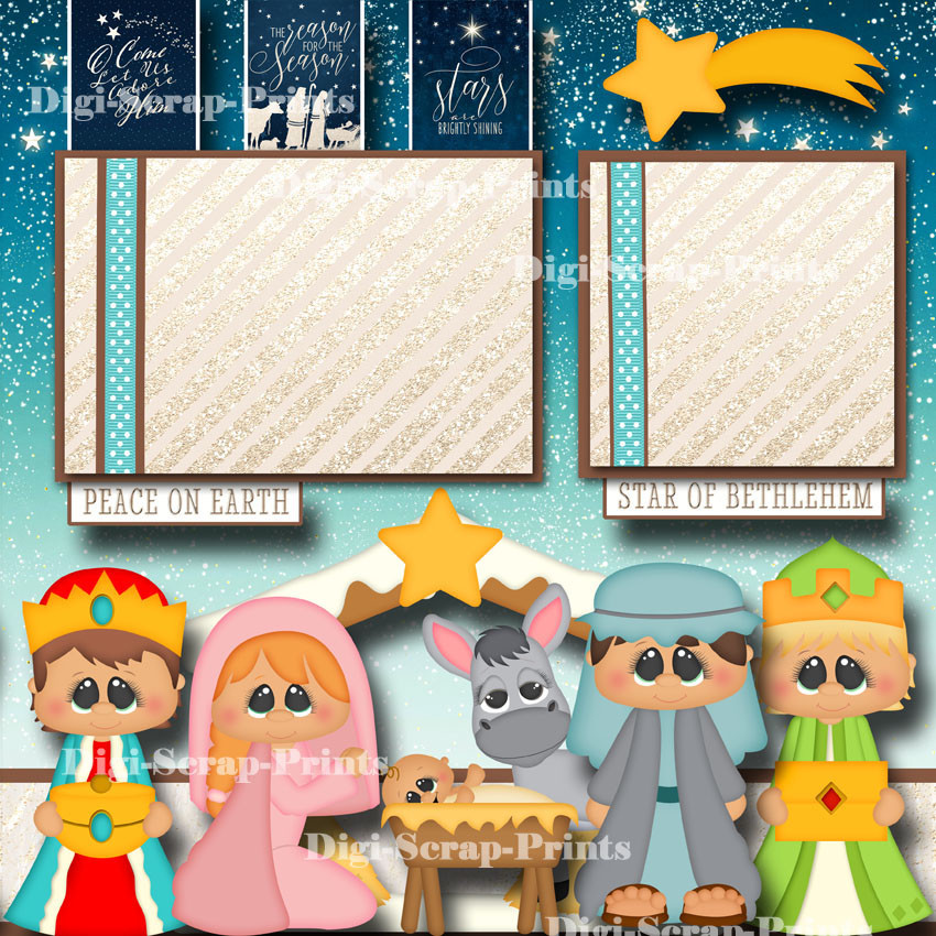 CHRISTMAS NATIVITY 2 premade scrapbooking pages paper piecing DIGISCRAP #A0159