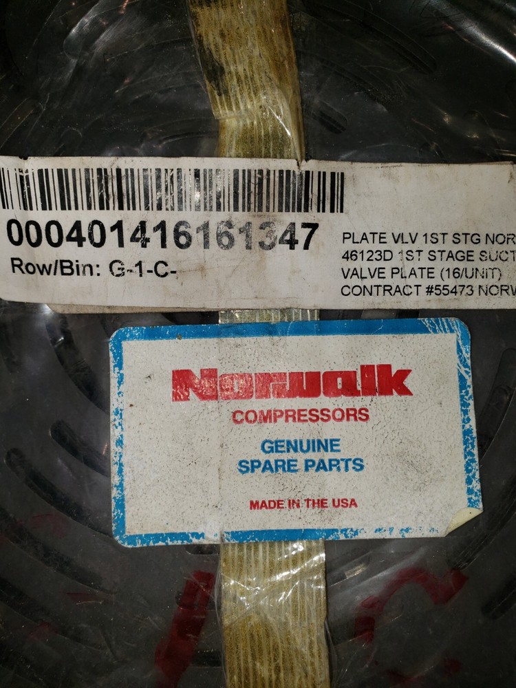NORWALK COMPRESSOR COMPRESSOR SUCTION PLATE 1ST STAGE PART # 46123D